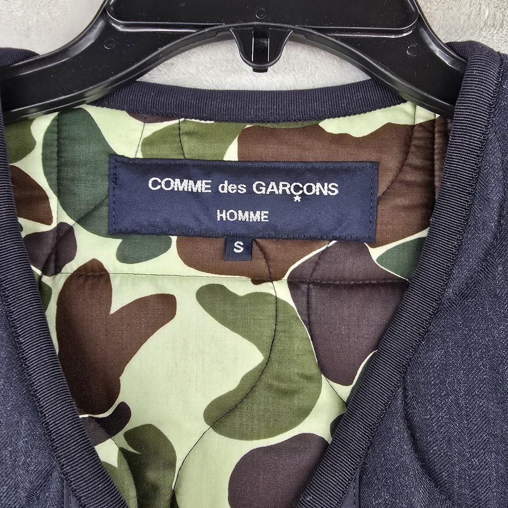 Comme Des Garçons Homme Quilted Vest Mens Small Full Zip Blue Camo Made In Japan - Picture 3 of 15